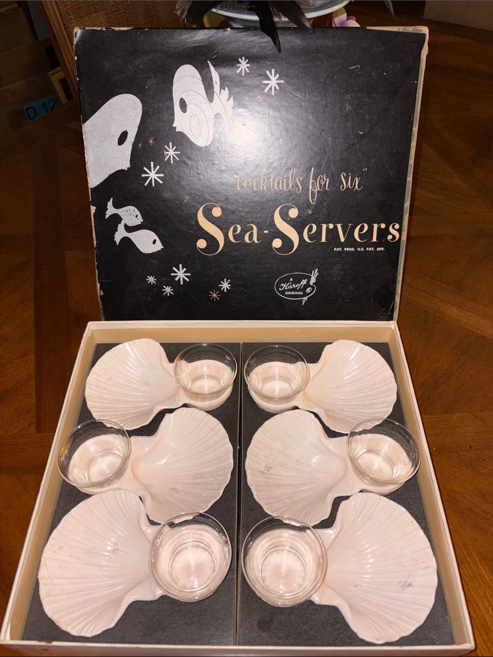 Vintage Karoff Original Sea-Servers Set of 6 Cocktail Pale Pink Shell Cocktails